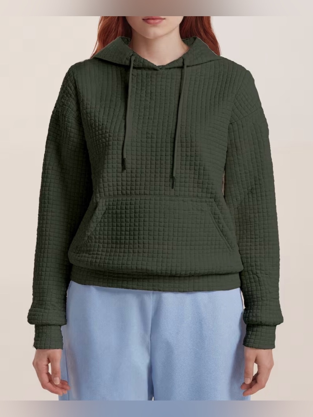 Women's Plus Green Quilted Pullover Hoodie Sweatshirt Size 4XL